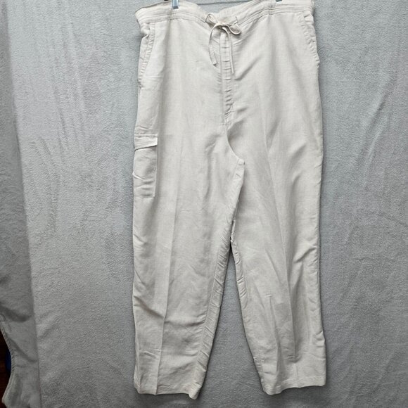 Cubavera 2X Linen Pants Wide Leg Cargo Pockets Minimal Boho Neutral Natural - Picture 1 of 12